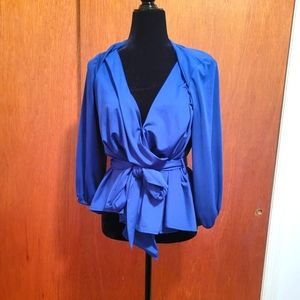 Bela 3/4 sleeve wrap blouse, cobalt blue,  Medium
